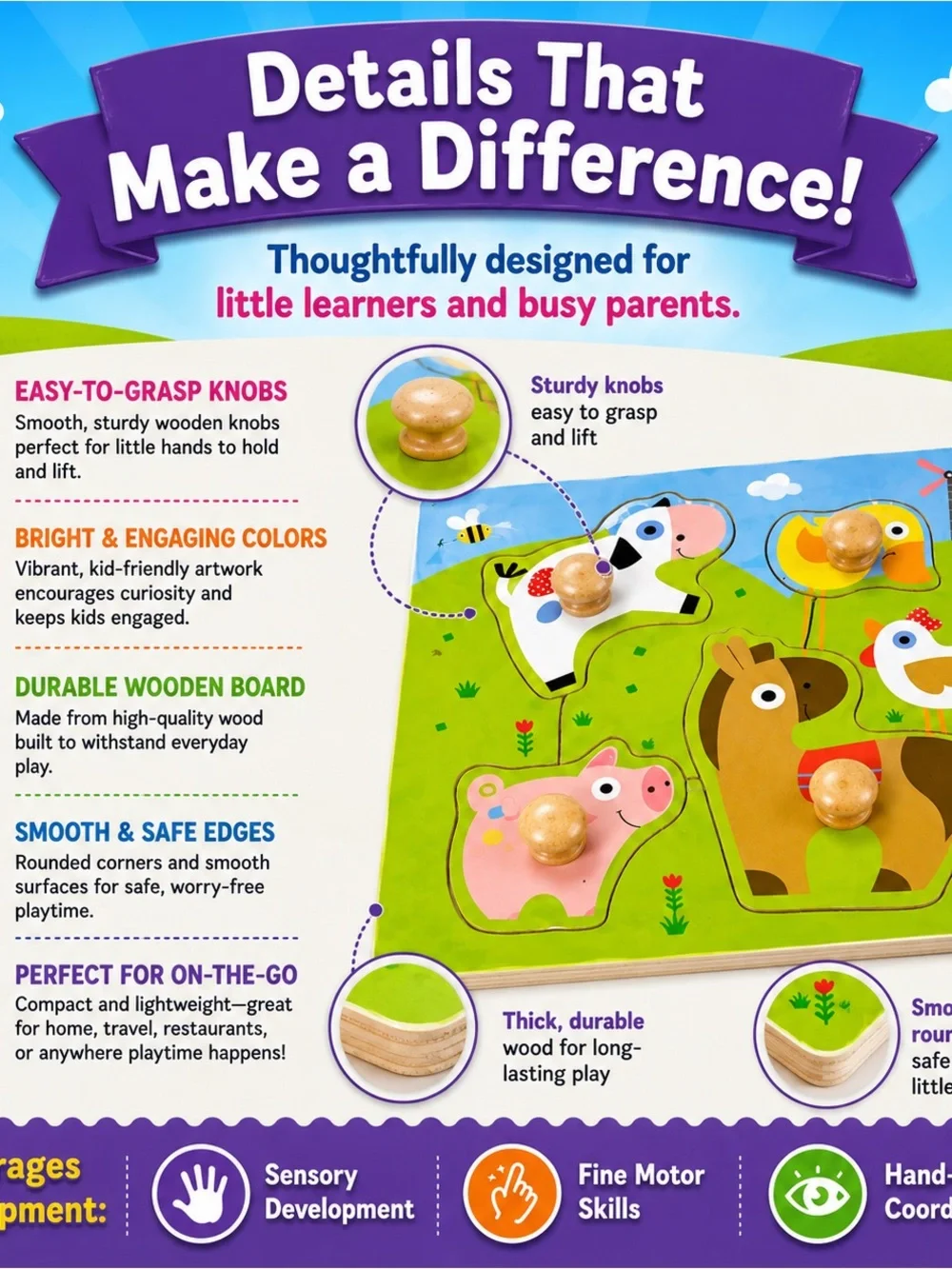 Spark Creative Imagination Farm Animals Mini Knob Puzzle
